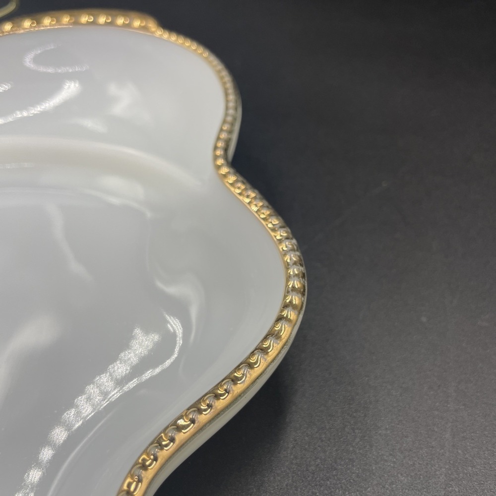Vintage Fire King Milk Glass Divided Dish Cottage-MCM Gold Trim Oven Serve - Picture 10 of 15